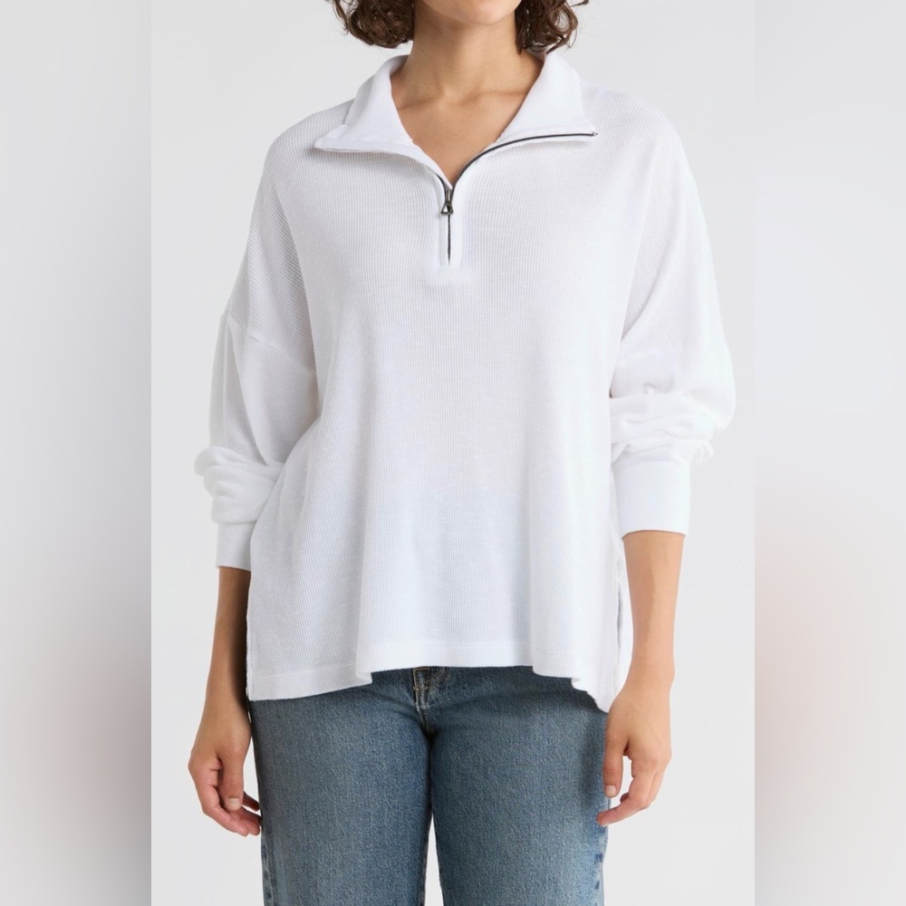 James Perse Women's White Quarter-Zip Pullover Top